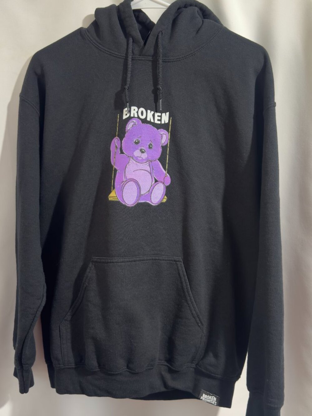 Broken Promises Bear Adult Unisex Medium Hoodie Sweatshirt Pocket Feelings Black